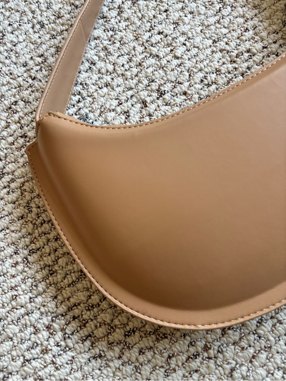 Tan Crescent Shoulder Bag - Minimal Half Moon Purse by Madison West - Picture 2 of 8